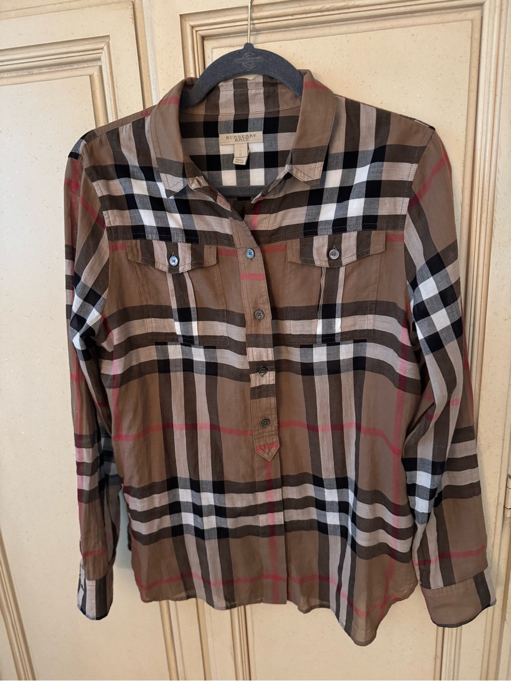 Burberry Brown Plaid Button-Front Women's Shirt